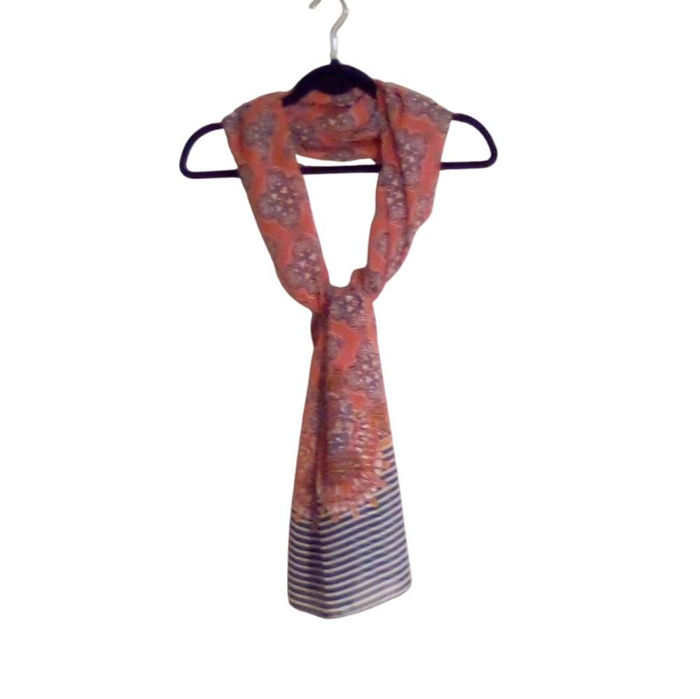 dressbarn Orange Blue Modern Romance Nautical Preppy Boating Print Scarf Wrap